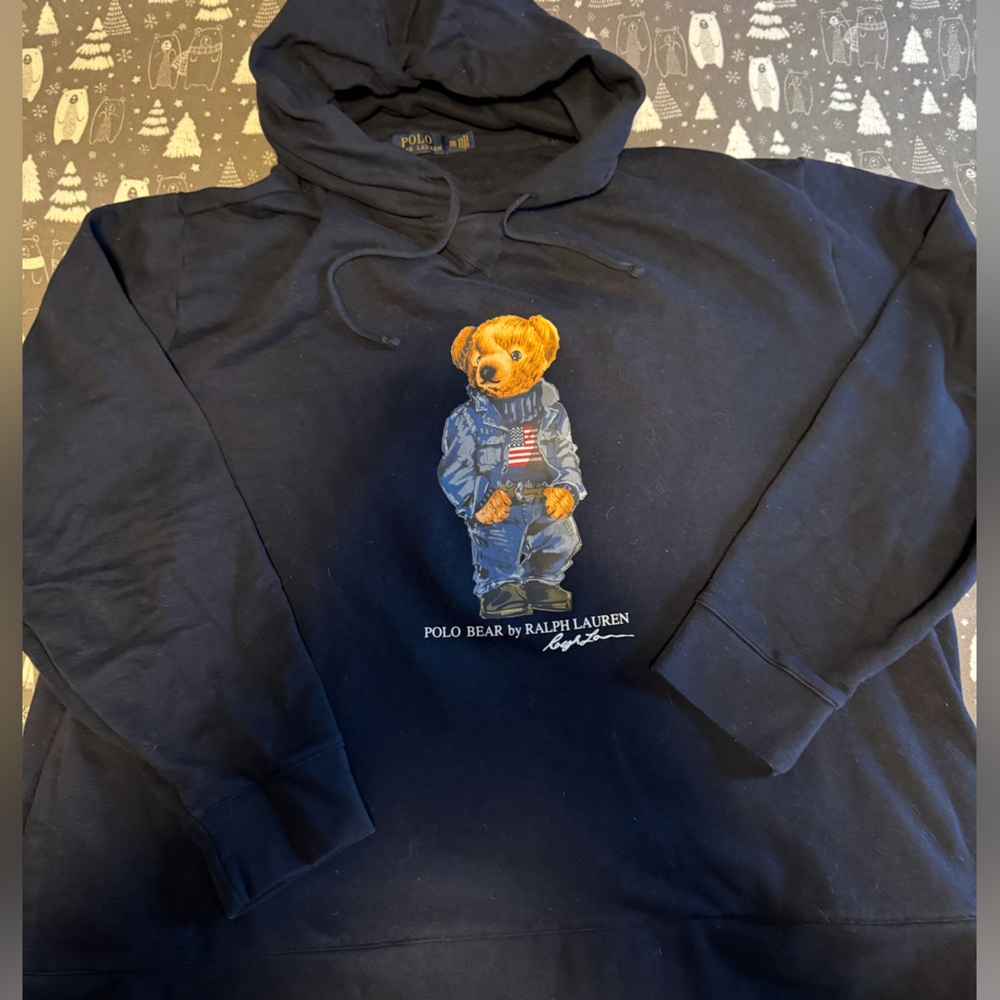 Ralph Lauren men’s Big & Tall 2XB Dark Blue Hoodie with Denim polo Bear Graphic